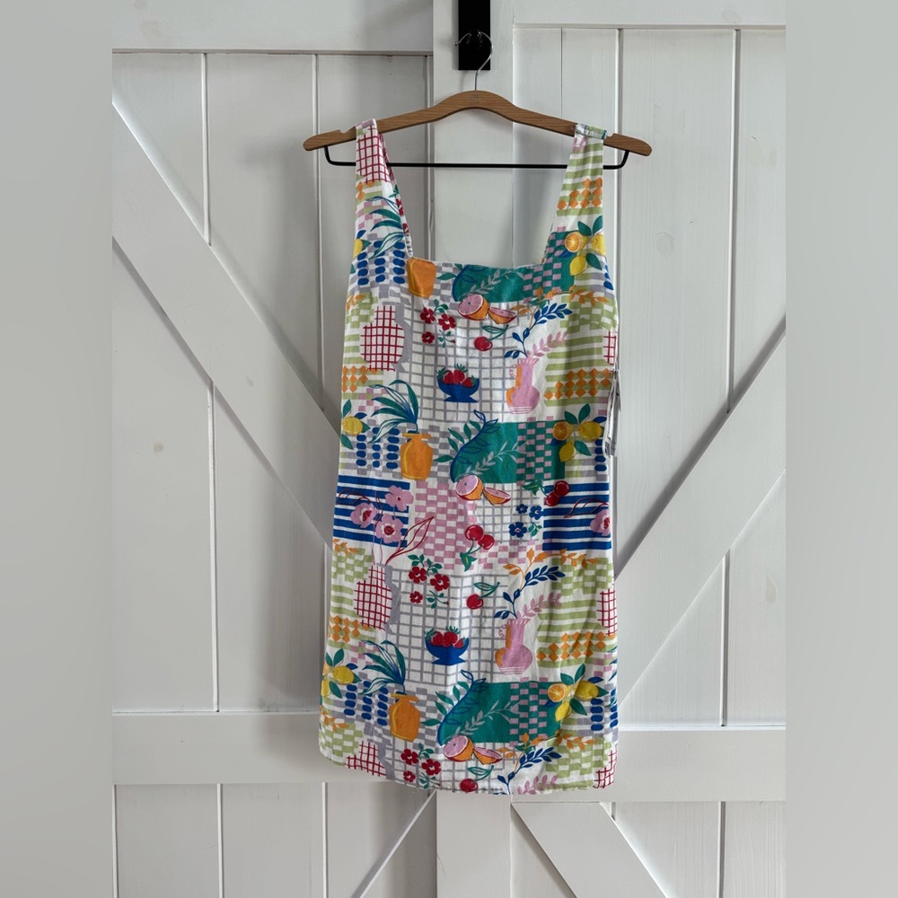 Patchwork Linen Blend Fruit & Floral Mini Sundress with Pockets